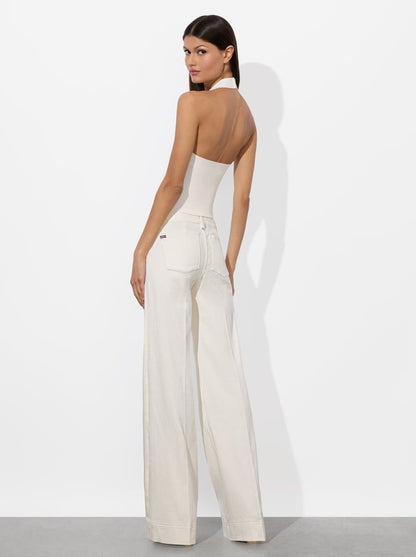 Alice + Olivia Slay Heart Front Wide Leg Jean in Vanilla