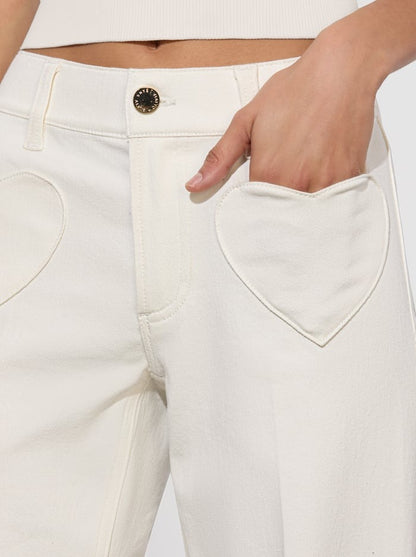 Alice + Olivia Slay Heart Front Wide Leg Jean in Vanilla