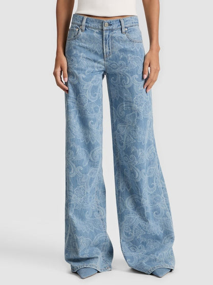 Alice + Olivia Amazing Low-Rise Baggy Jean in Laser Paisley