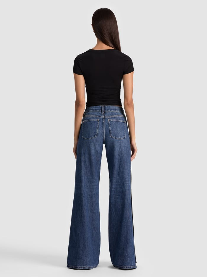 Alice + Olivia Amazing LR Jean w/ Knit Panel in Cambria Vintage