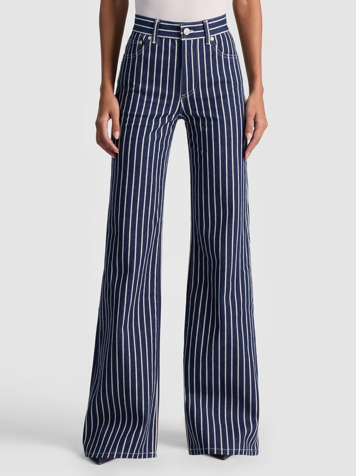 Alice + Olivia Chic Striped Jean in Indigo/Off-White