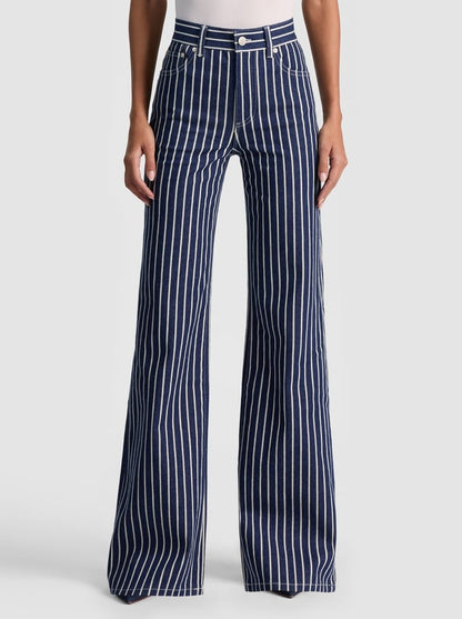 Alice + Olivia Chic Striped Jean in Indigo/Off-White