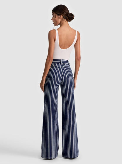 Alice + Olivia Chic Striped Jean in Indigo/Off-White