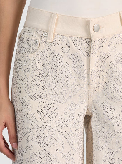 Alice + Olivia Amazing Embellished Jean in Off White