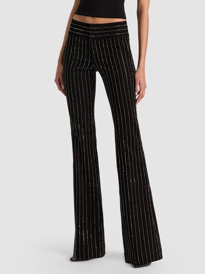 Alice + Olivia Hot Embellished Jean in Black/Clear Crystal