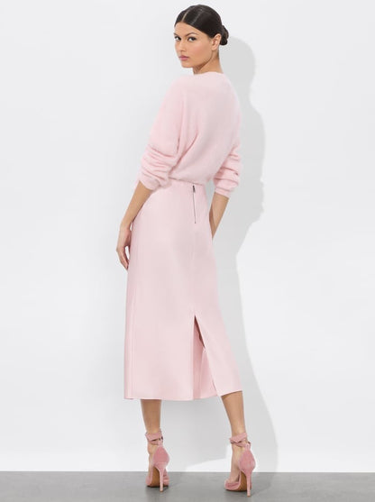Alice + Olivia Maeve Midlength Slip Skirt in Shell Pink