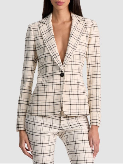 Alice + Olivia Ryder Peak Collar Cuff Sleeve Slim Blazer in Cool Girl Plaid