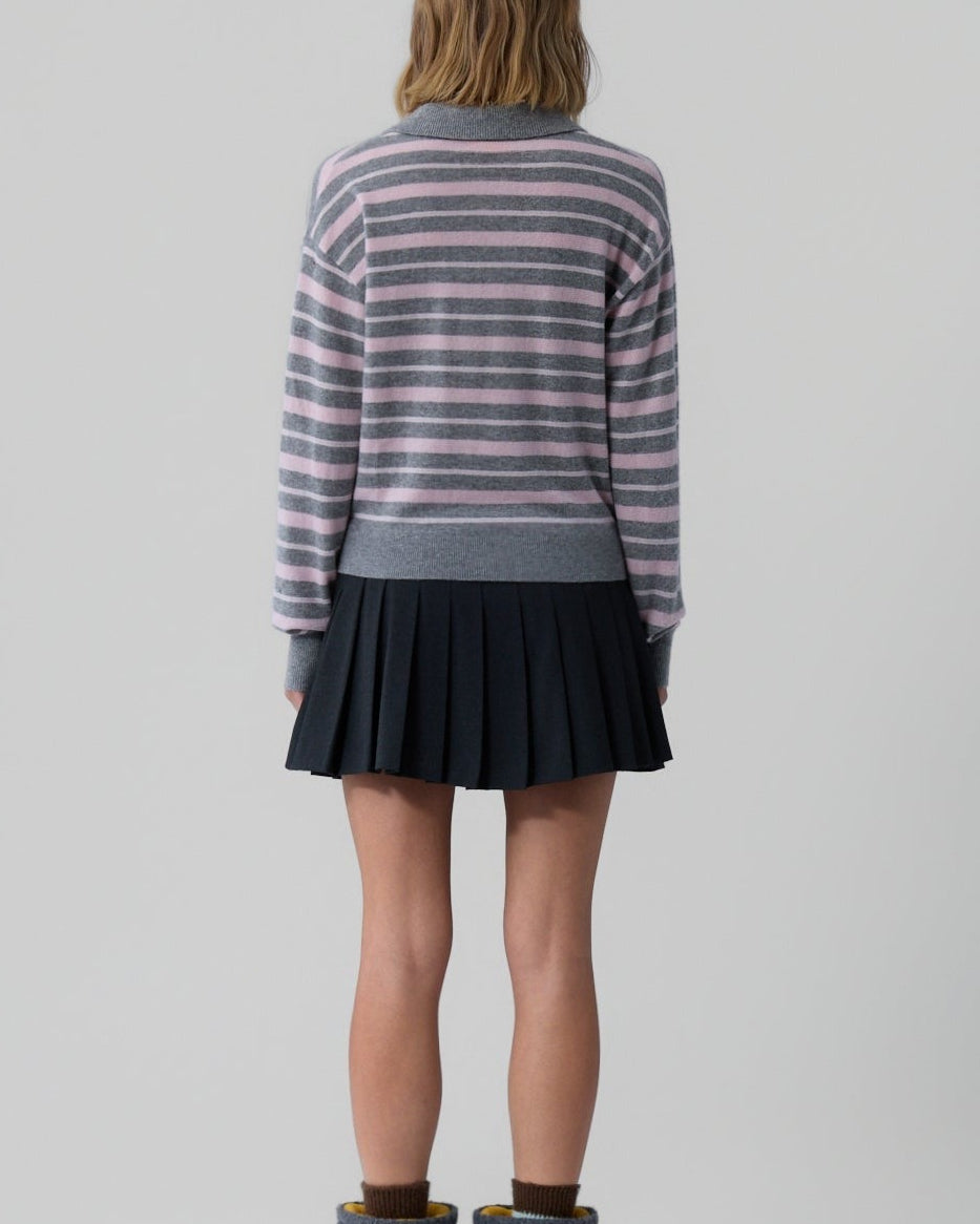 Guest in Residence Collegiate Stripe Polo in Heather Grey Combo