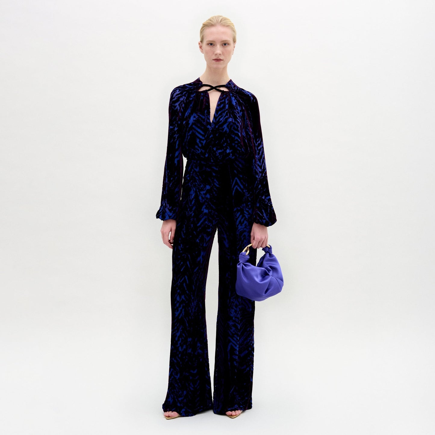 Silvia Tcherassi Como Velvet Burnout Pant in Eggplant