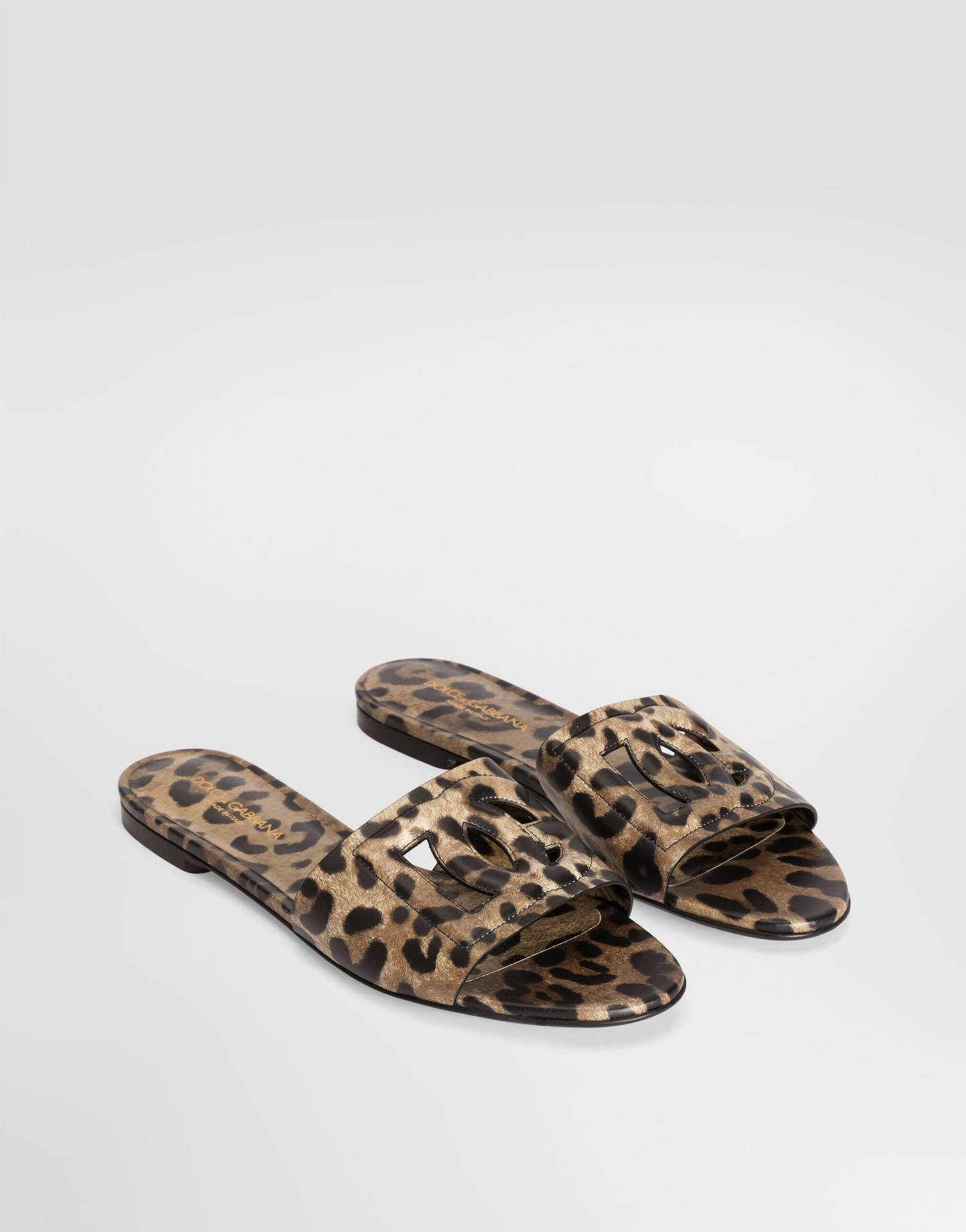 Dolce Gabbana Leo-Print Calfskin Flat Slides