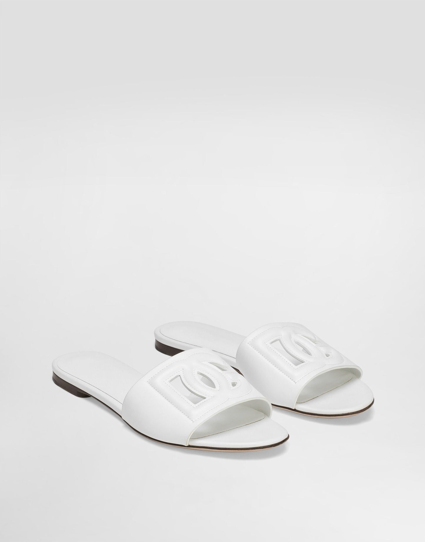 Dolce & Gabbana Calfskin Slides With DG Logo in White