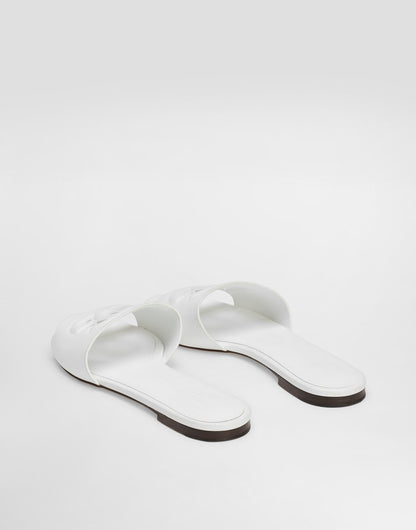 Dolce & Gabbana Calfskin Slides With DG Logo in White