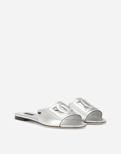 Dolce & Gabbana Nappa Mordore Slides with DG Millennials Logo in Silver