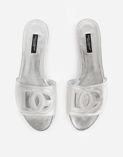 Dolce & Gabbana Nappa Mordore Slides with DG Millennials Logo in Silver