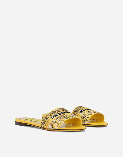 Dolce & Gabbana Sliders With Yellow Embroidered Majolica Pattern