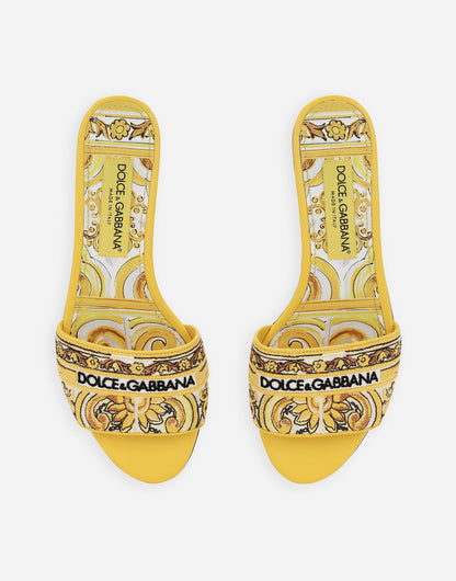 Dolce & Gabbana Sliders With Yellow Embroidered Majolica Pattern