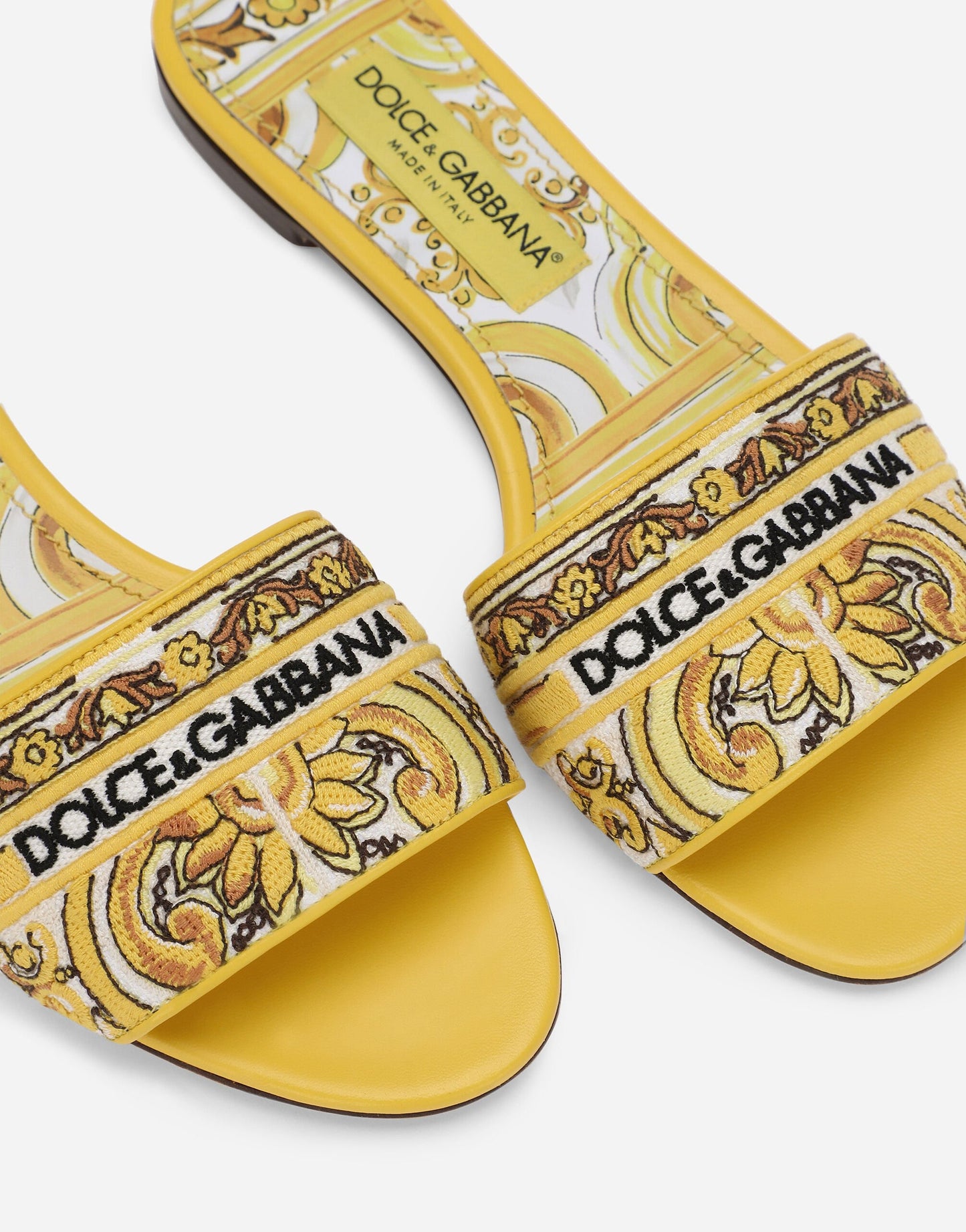 Dolce & Gabbana Sliders With Yellow Embroidered Majolica Pattern