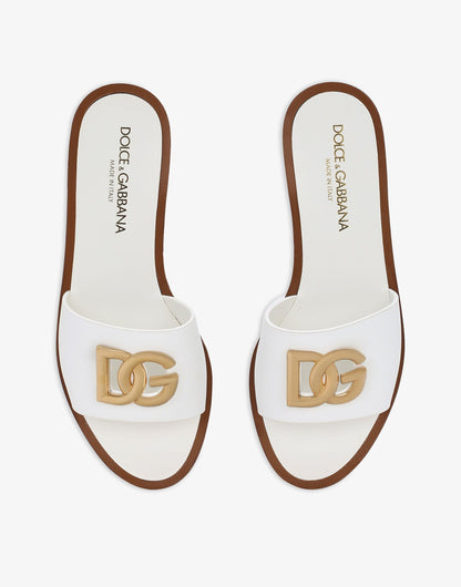 Dolce & Gabbana Calfskin Sliders in Optic White