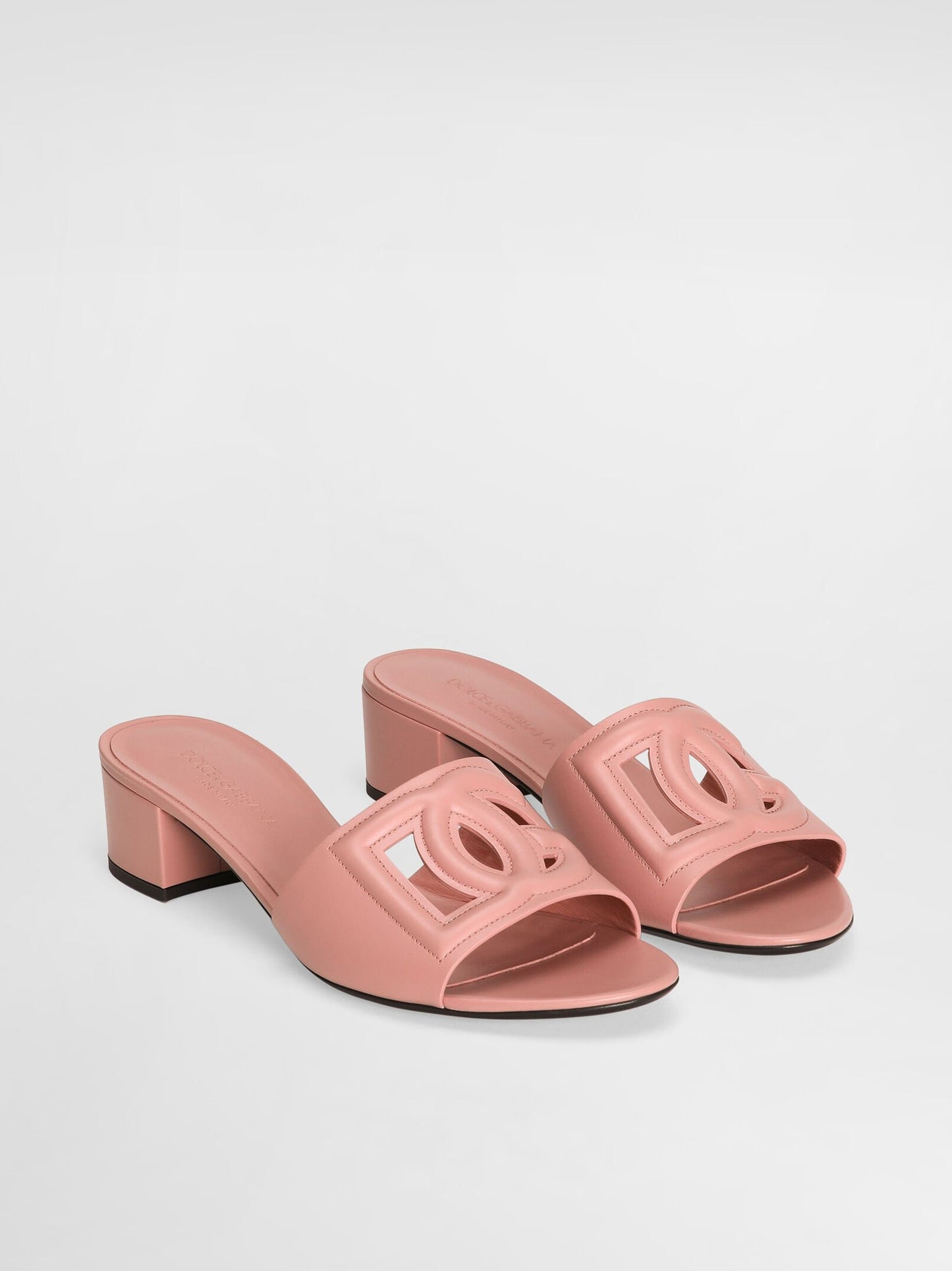 Dolce & Gabbana Calfskin Mules With DG Logo in Pink