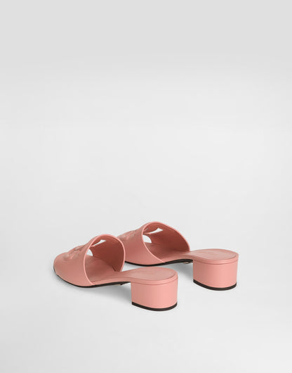 Dolce & Gabbana Calfskin Mules With DG Logo in Pink