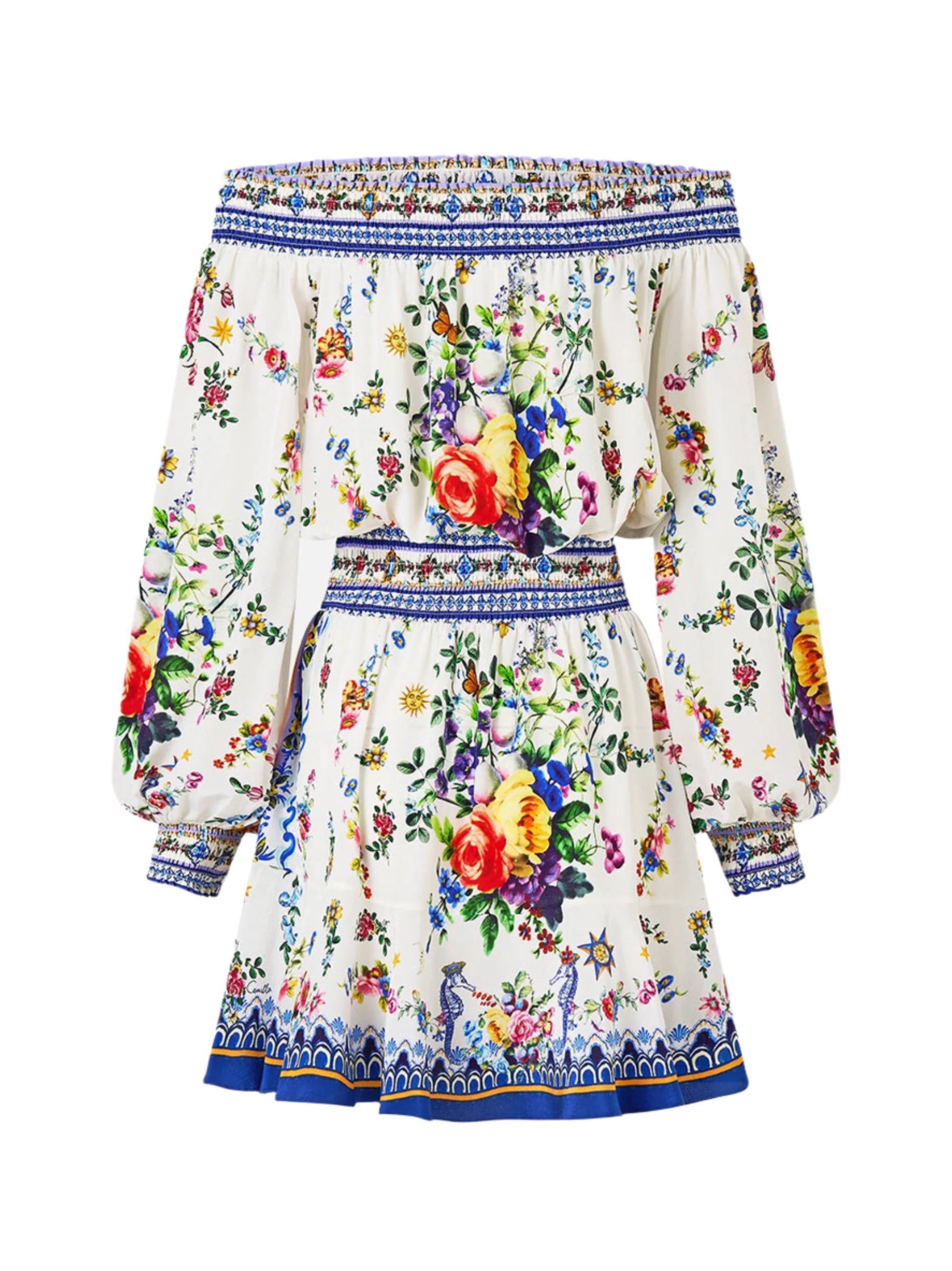 camilla off shoulder short dress Camilla Off Shoulder Short Dress in Tiles Darls
