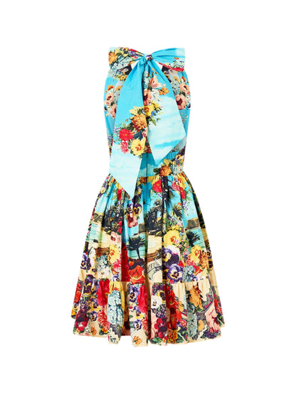 Camilla Ruffle Hem Halter Short Dress in Bathing Bombshell