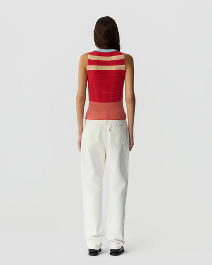 Guest in Residence Collegiate Stripe Vest in Scarlet Combo