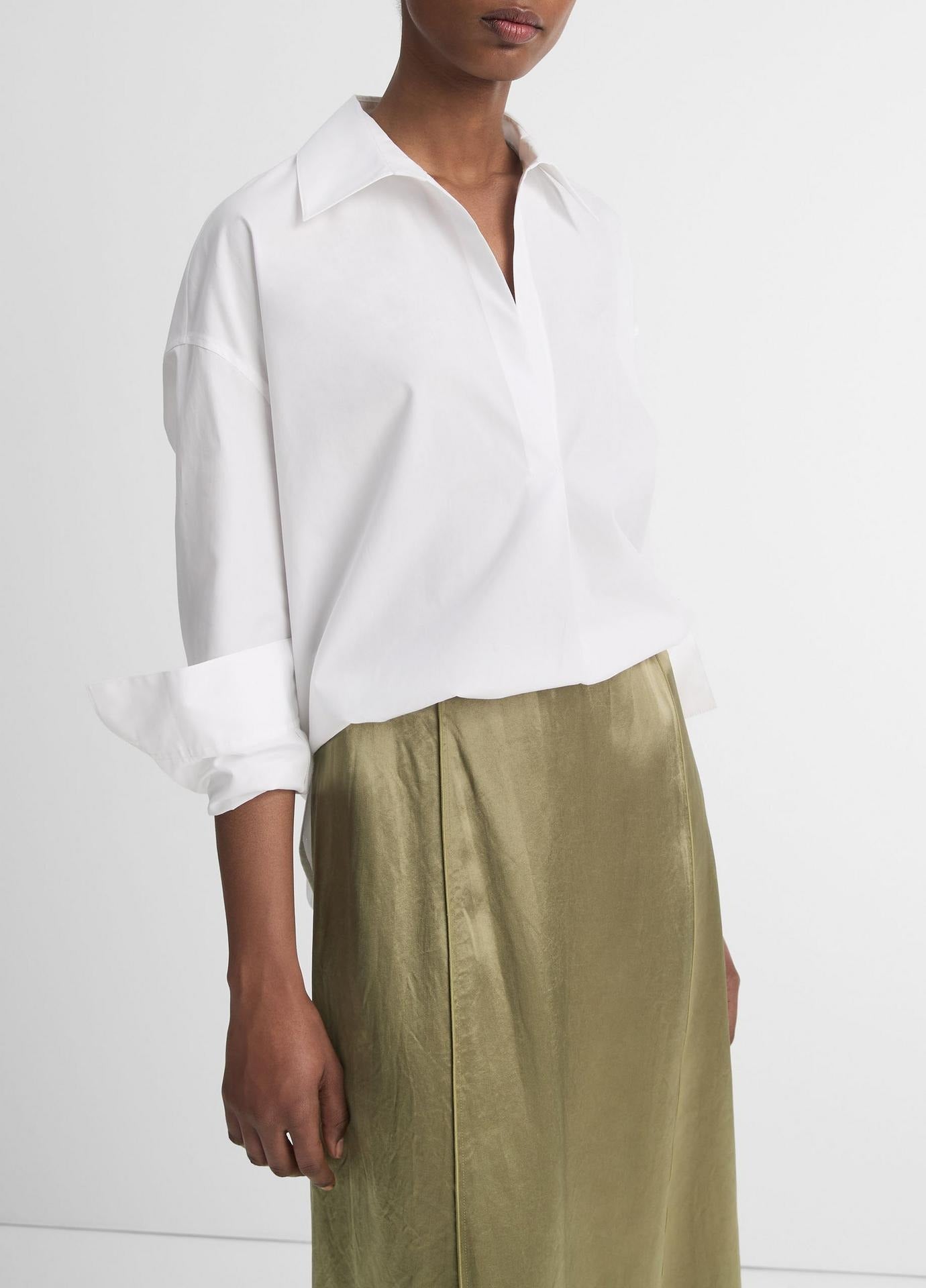 Vince Cotton Half-Placket Shirt in Optic White