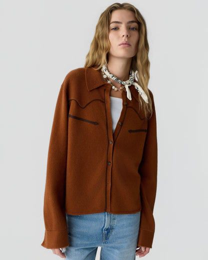 Guest in Residence Cropped Western Shirt in Burnt Sienna