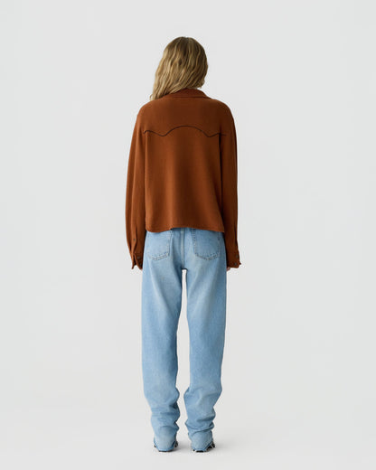 Guest in Residence Cropped Western Shirt in Burnt Sienna
