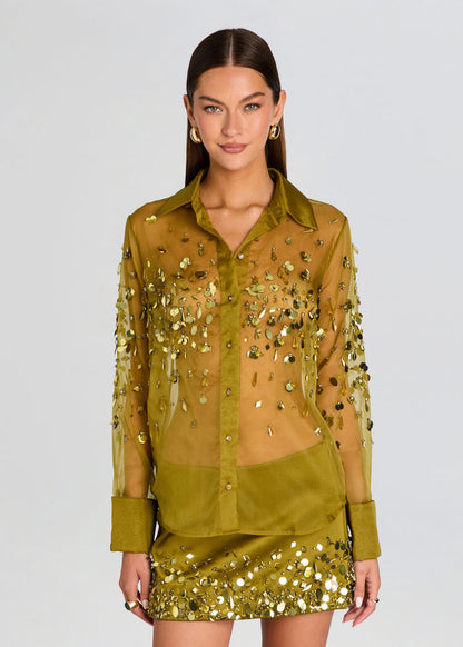 Retrofête Quilly Embroidered Blouse in Basil