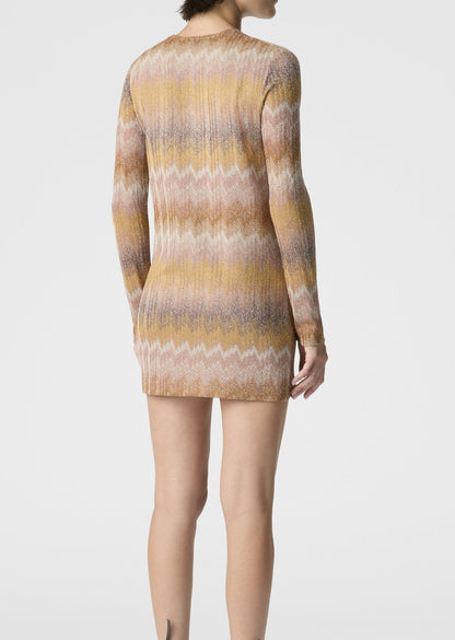 Missoni Long-Sleeved Mini Dress in Ombre Lurex in Gold Tones