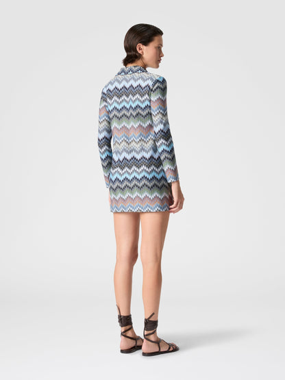 Missoni Snake-Pattern Viscose Polo Mini Dress in Multicolor Blue Tones