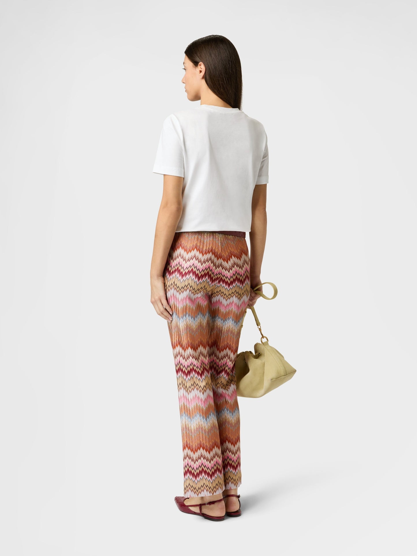 Missoni Snake-Pattern Chevron Viscose Flared Trousers in Pink and Rust Tones