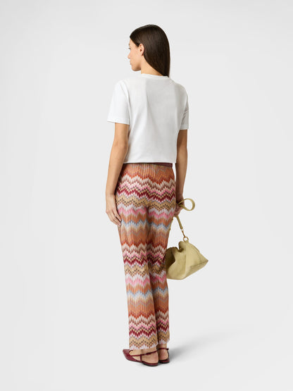 Missoni Snake-Pattern Chevron Viscose Flared Trousers in Pink and Rust Tones