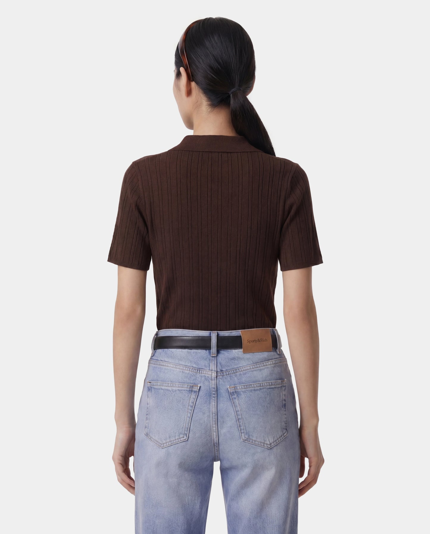 Sporty & Rich SRC Ribbed Polo in Cioco Cioco