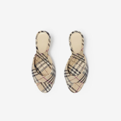 Burberry Check Linen Blend Mews High Mules in Alabaster