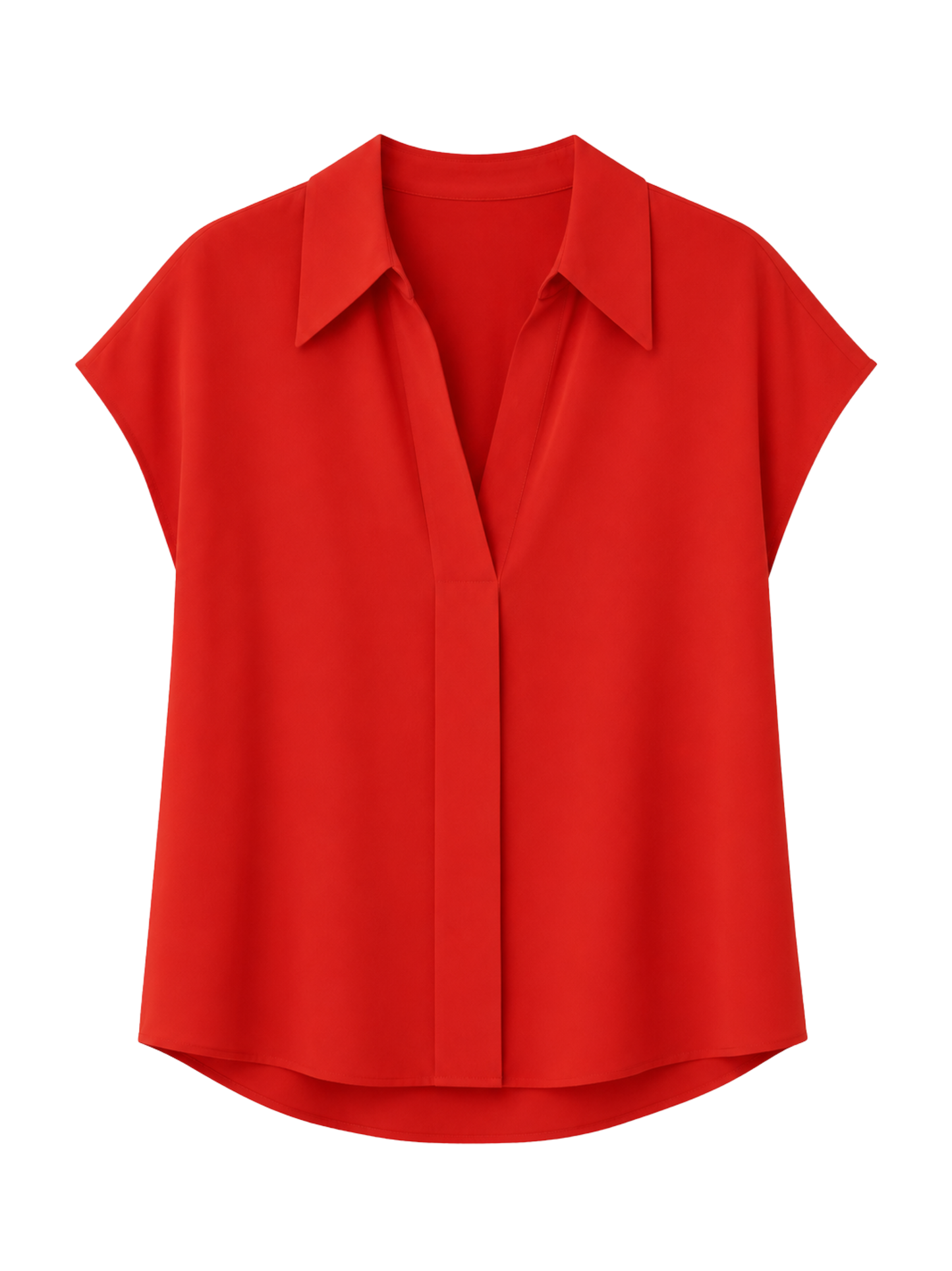 Vince Stretch-Silk Hidden-Placket Cap-Sleeve Blouse in Poppy