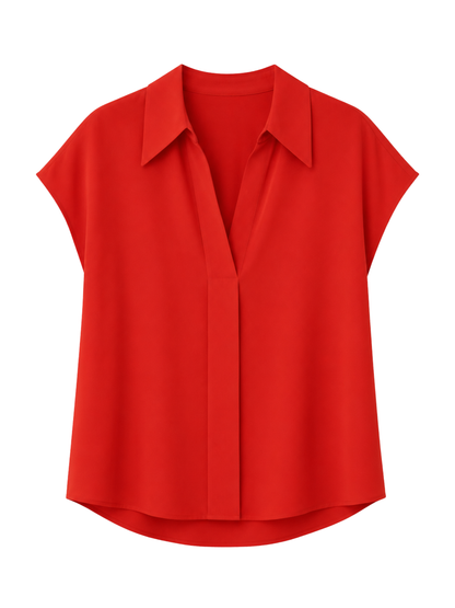 Vince Stretch-Silk Hidden-Placket Cap-Sleeve Blouse in Poppy