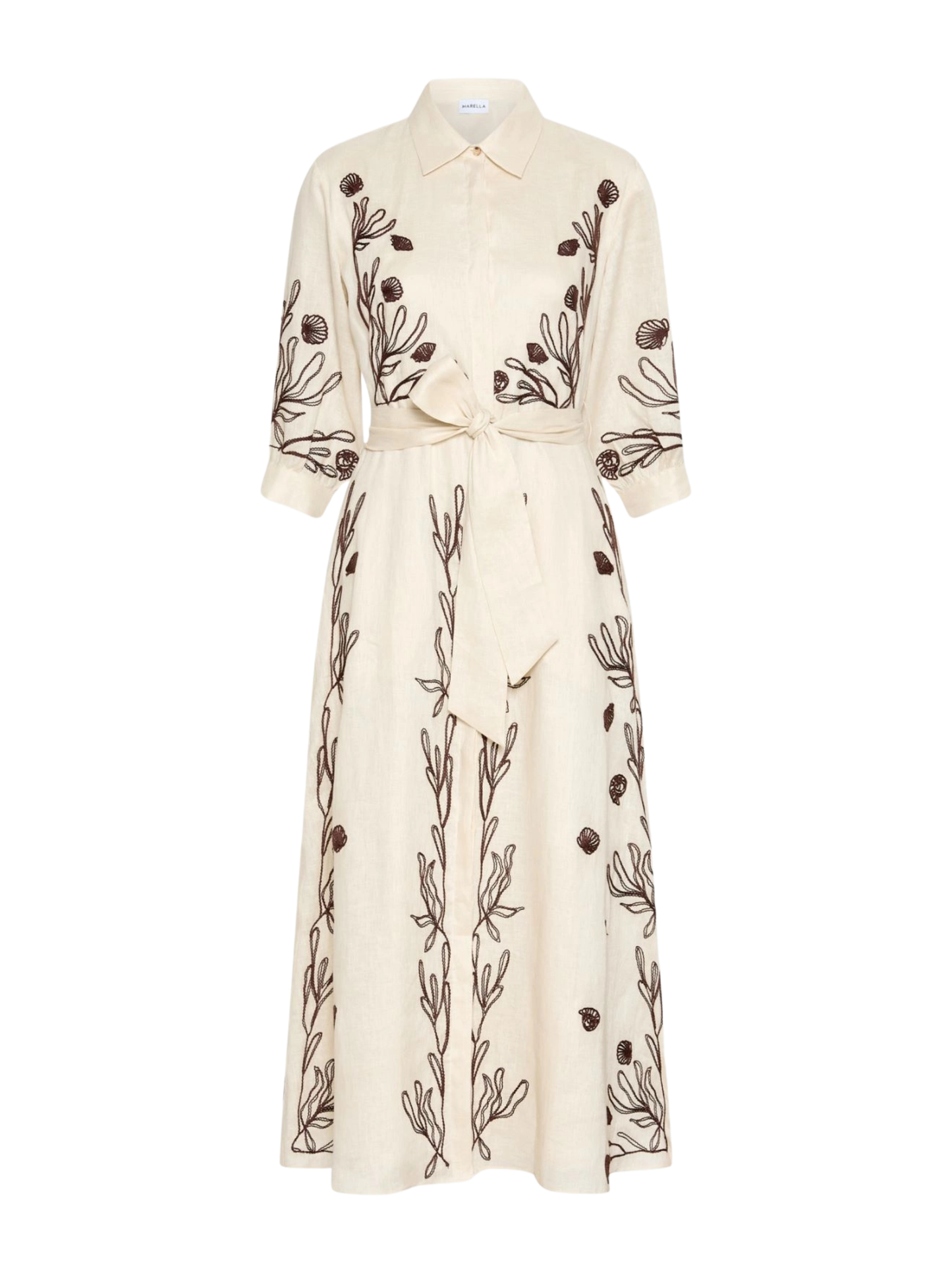 Marella Duster Shirt Dress Midi Linen Dress in Cream