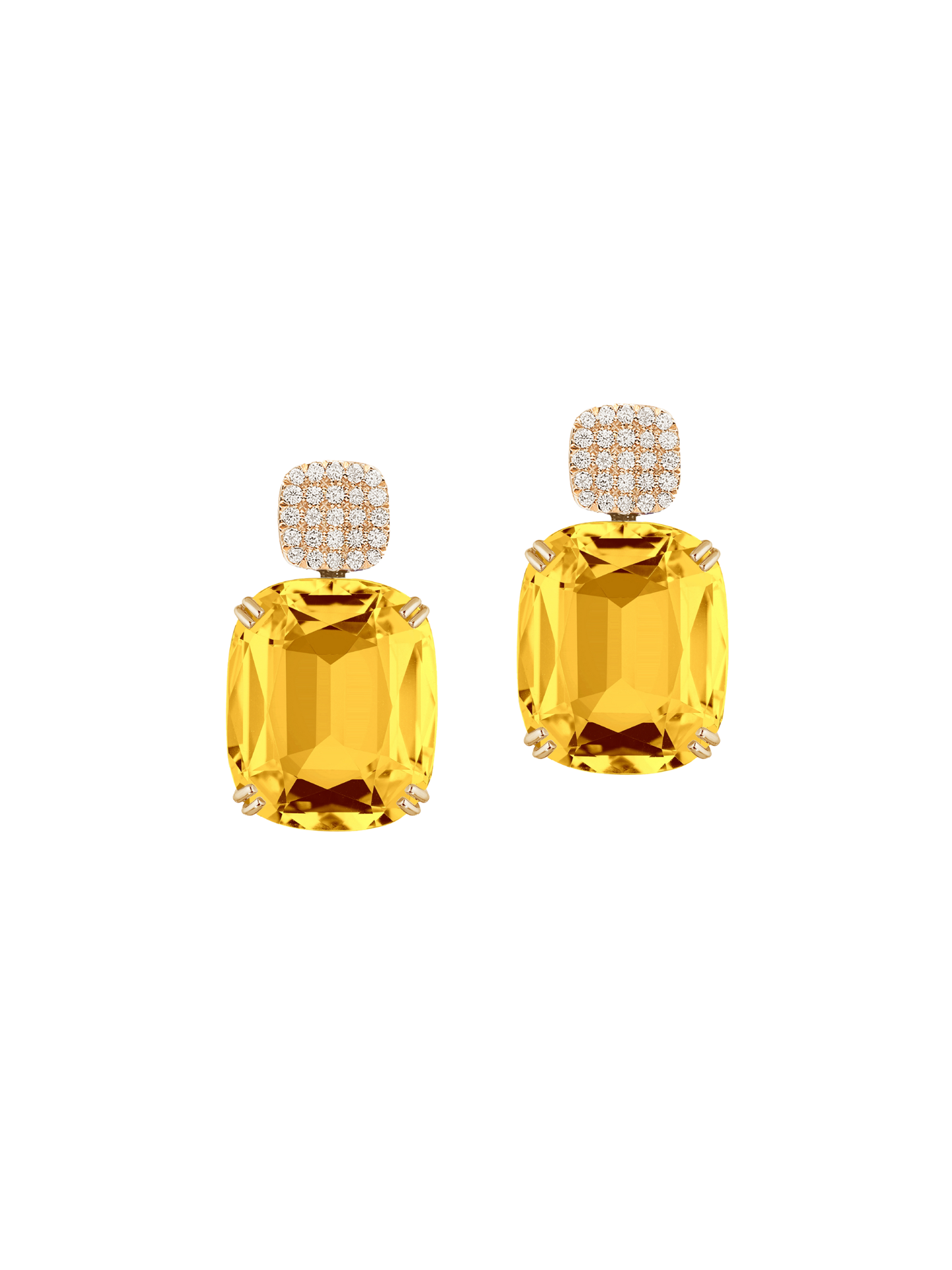 Goshwara The Gossip Collection Cushion Drop Earrings with Diamonds in Citrine