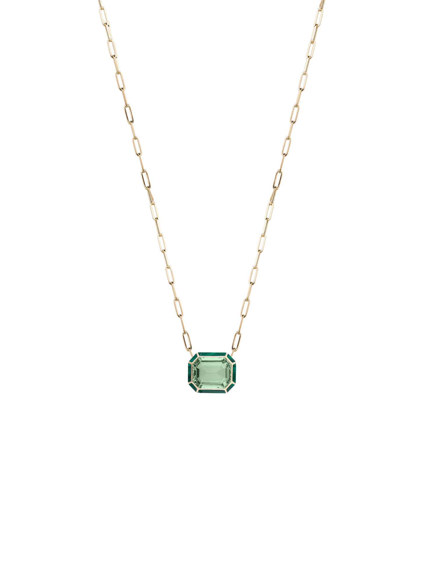 Goshwara The Melange Collection Emerald Cut Pendant with Inlay in Prasiolite with Malachite