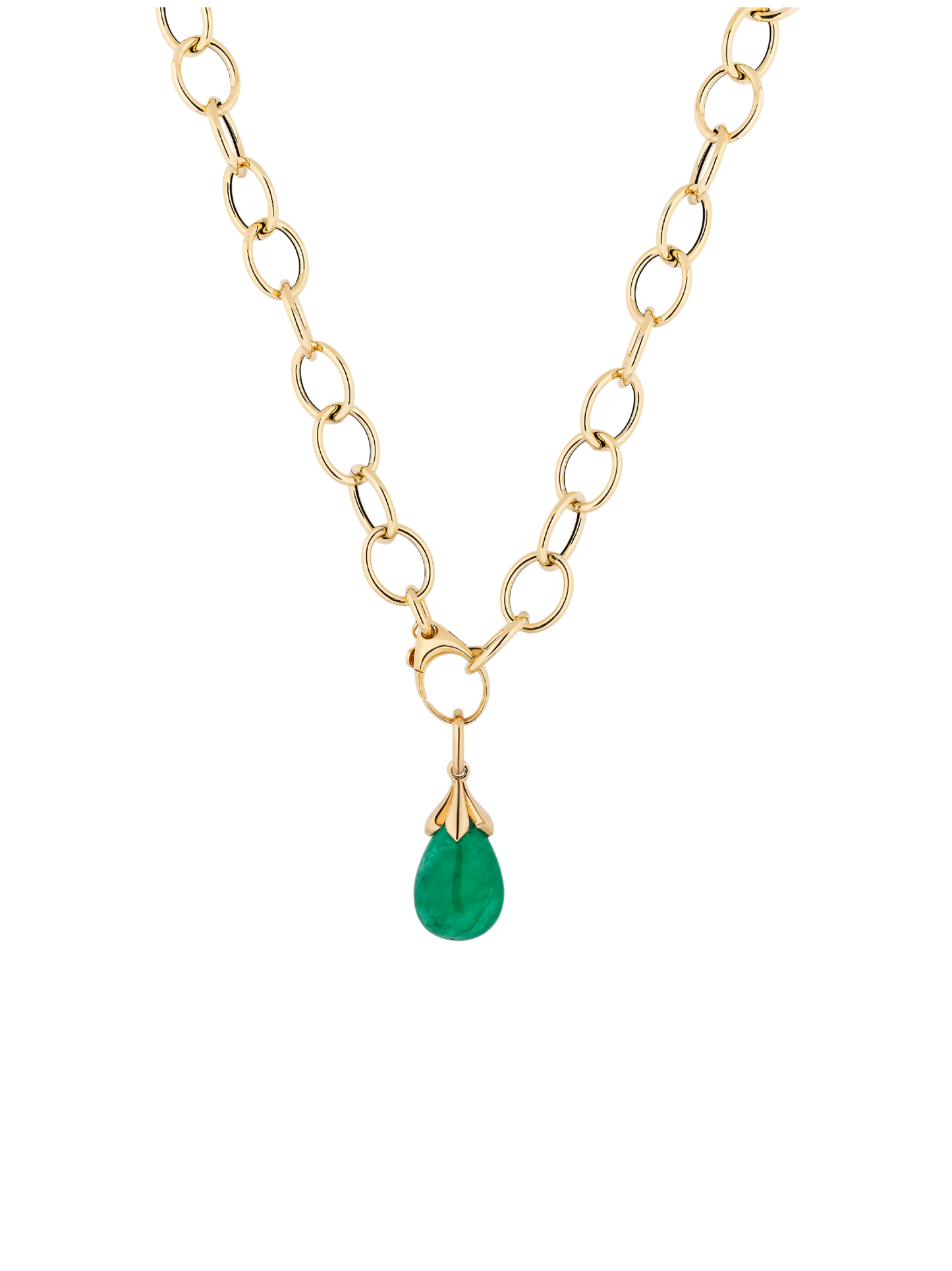 Goshwara The G-One Collection Pear Cab Tulip Pendant in Emerald