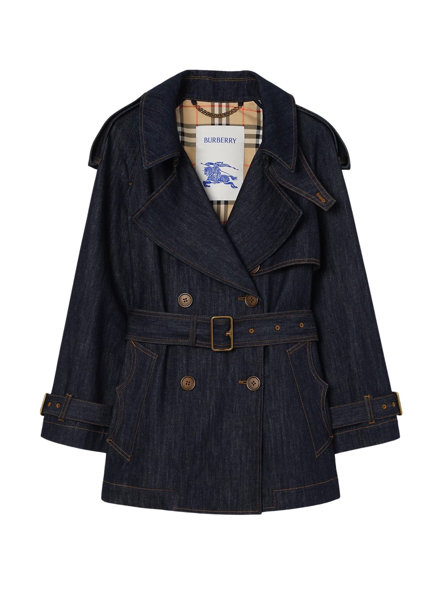 Burberry Short Denim Fitzrovia Trench Coat in Dark Indigo