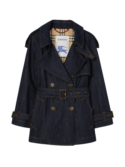 Burberry Short Denim Fitzrovia Trench Coat in Dark Indigo
