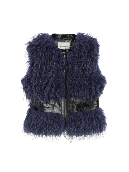 Apparis Cleo Mongolian Vest in Noir Croc/Steel Blue