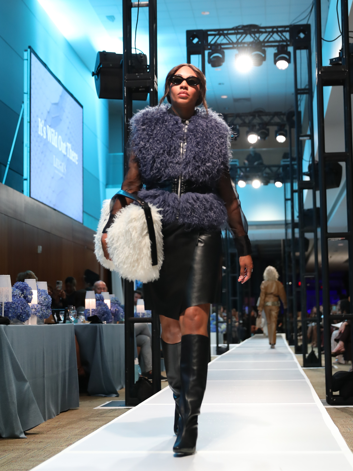 Apparis Cleo Mongolian Vest in Noir Croc/Steel Blue
