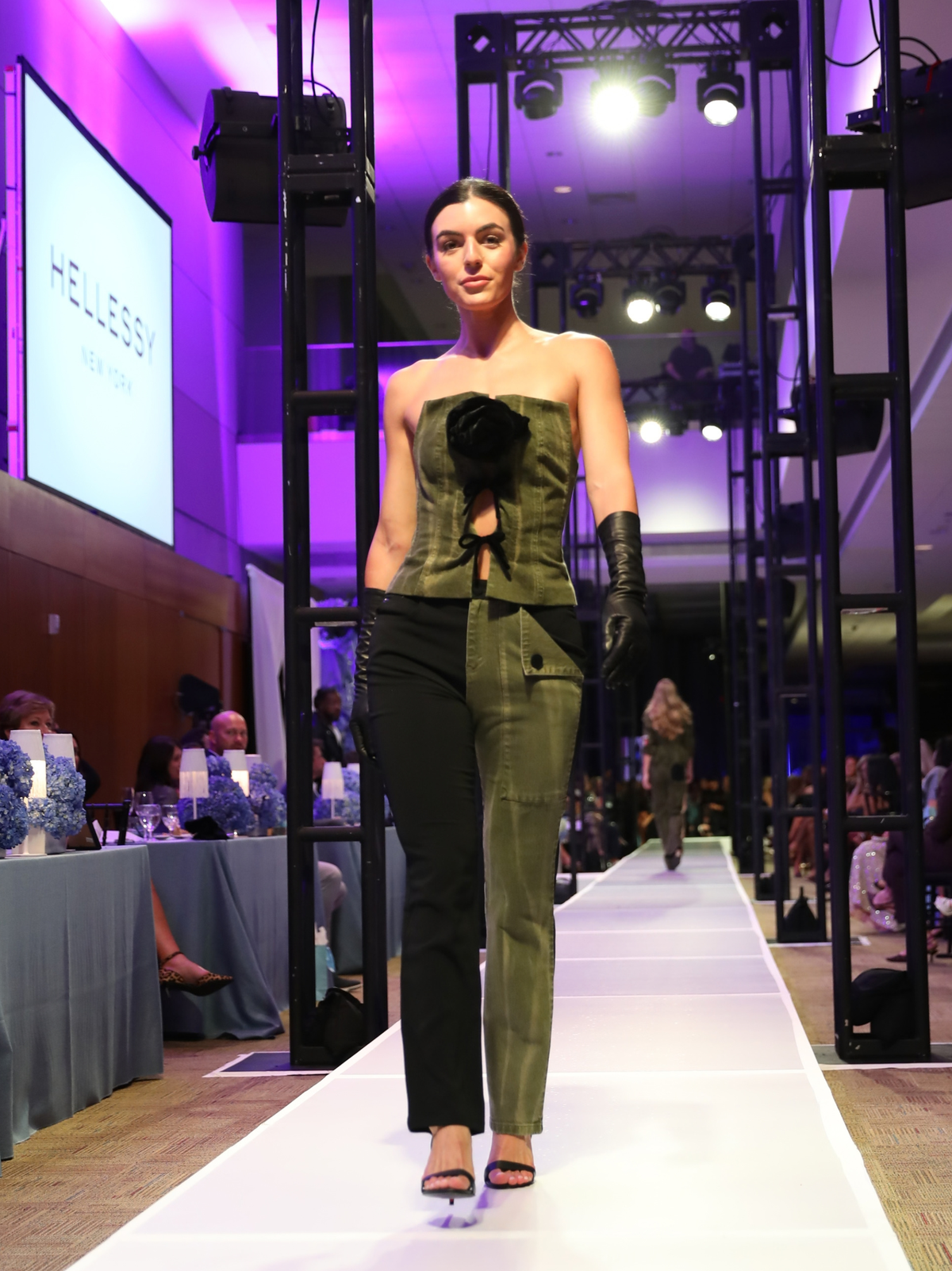 Hellessy Carla Bustier in Olive Distress Wash/Black