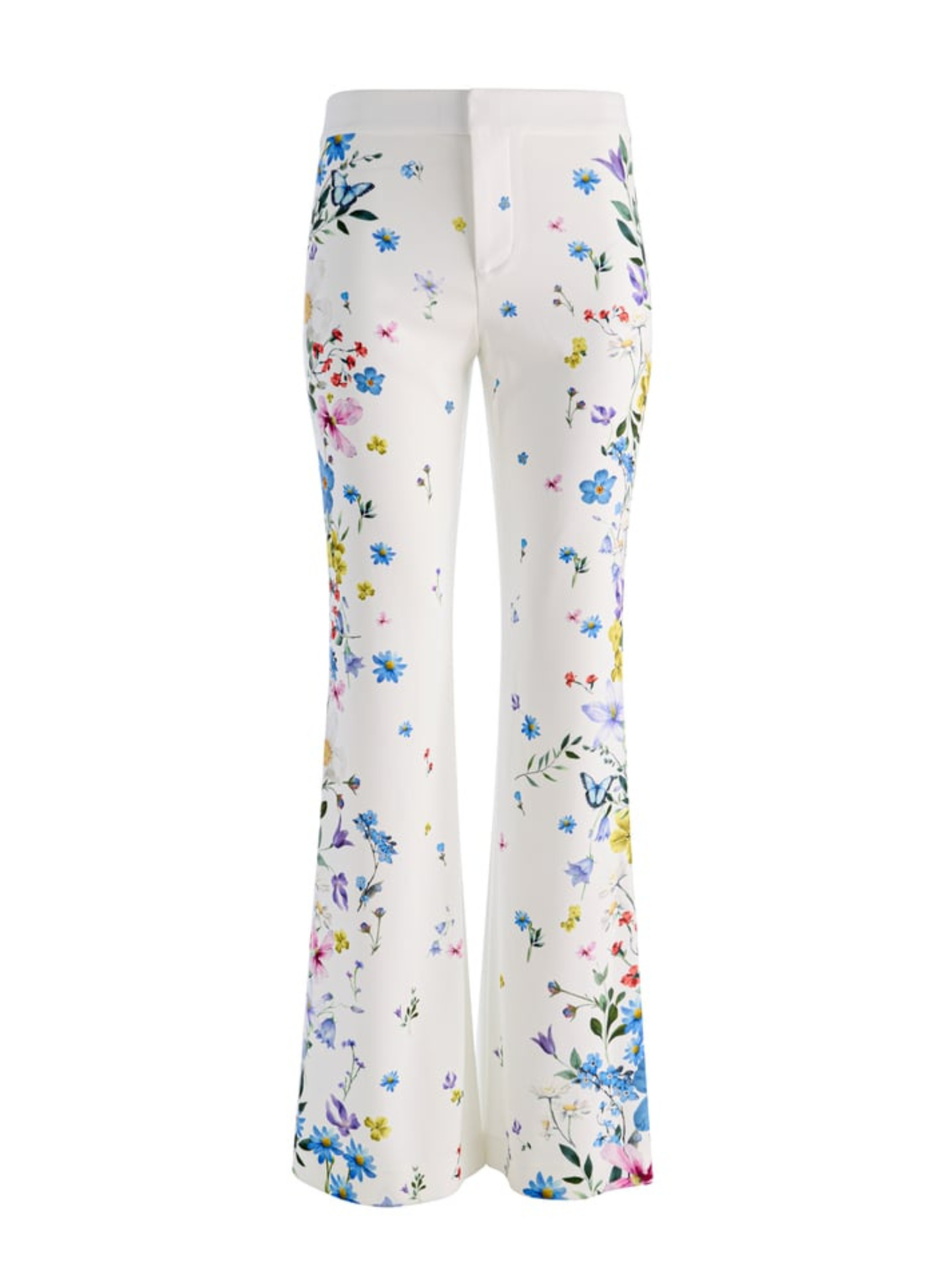 Alice + Olivia Andrew Low Rise Bootcut Slim Pant in Twisting Vines Off White
