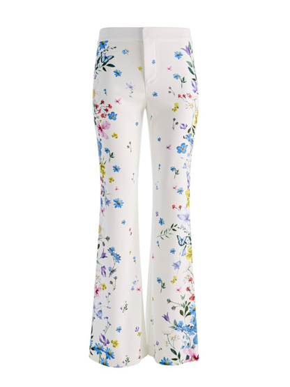 Alice + Olivia Andrew Low Rise Bootcut Slim Pant in Twisting Vines Off White